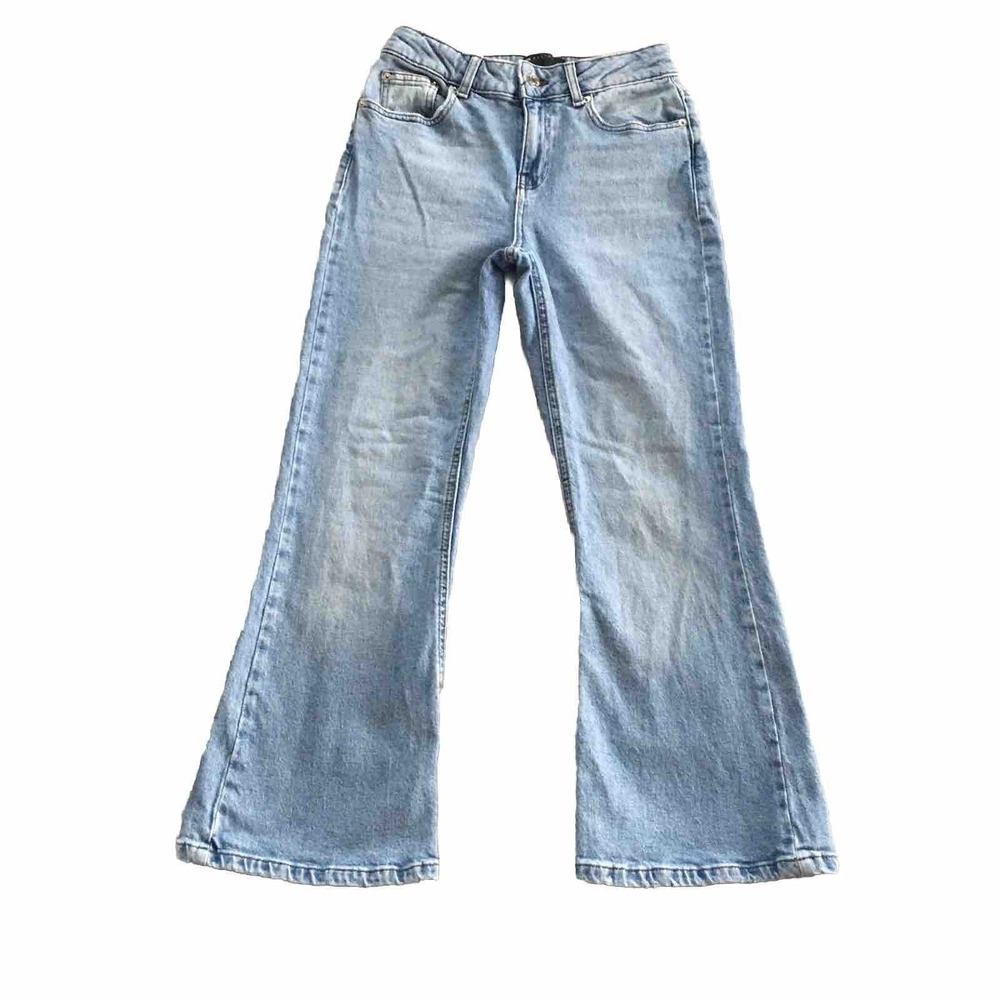 ASOS Design Mid Rise Flared Jean Light Denim Wide Leg 26/26 actual 26/25 Petite